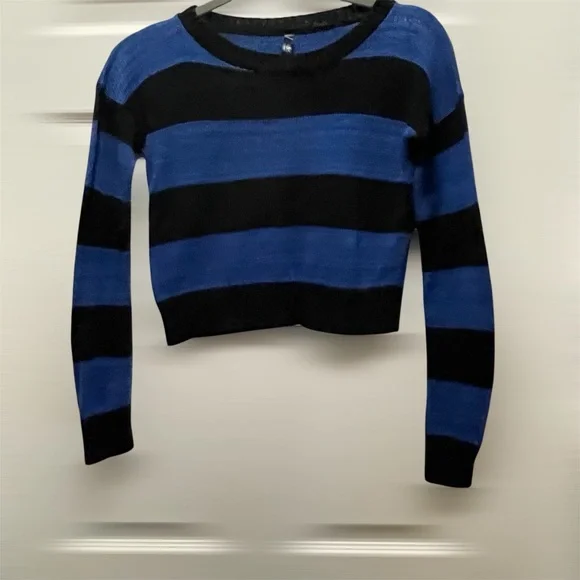 ABSOLUTELY Cropped Striped Black and Blue Women's Sweater - Picture 1 of 8